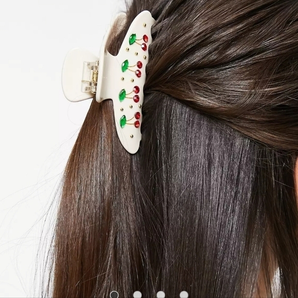 NEW Ivory Cream Cherry Hair Claw Clip - Picture 7 of 10